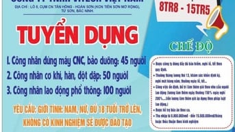 Công nhân lao động phổ thông làm việc tại Từ Sơn - Bắc Ninh
