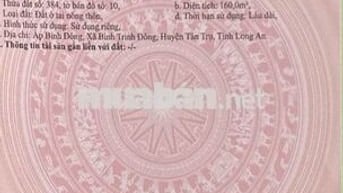 160m2 thổ cư mặt tiền 6m Nguyễn Văn Vịnh, Tân Trụ, Long An. 720tr