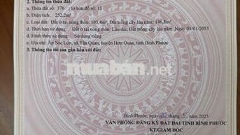 Bán gấp đất thổ cư xã tân quan, hớn quản, giá mềm gần dân