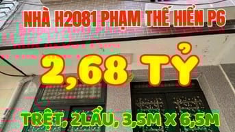 Nhà 1trệt, 2 lầu, Hẻm 2081 Phạm Thế Hiển P6, Q8. Ngang 3,5m x Dài 6,5m