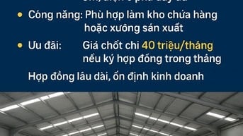 Cho thuê kho xưởng 560m² ngang 15m – Giá chỉ 40 triệu/tháng