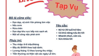 Cần Tuyển Nữ Tạp vụ và Nam bảo vệ