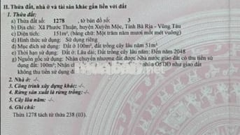 Lô đất Xuyên Phước Cơ, sát bến xe Xuyên Mộc, 155m2 có sẵn 100m2 thổ cư