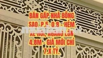 🔥 BÁN GẤP NHÀ BÔNG SAO, P.5, Q.8 - HẺM XE HƠI, NGANG LỚN 4.8M - GIÁ