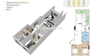 Cho thuê căn hộ 2PN 85m2 giá 6tr - bao phí QL tại vòng Xoay AN LẠC