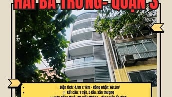 Ngon 1 khu Hai Bà Trưng, Quận 3, DT: 4,1x17m 6 tầng giá 33,5 tỷ 