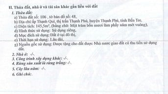 Bán 145,5m2 ODT tại ấp Thạnh Quí, TT.Thạnh Phú, H.Thạnh Phú, Bến Tre