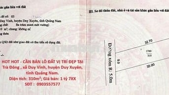 ĐẤT VỊ TRÍ ĐẸP TẠI Trà Đông , xã Duy Vinh, huyện Duy Xuyên, Quảng Nam
