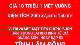 ĐẨT NỀN BÁN TẠI XÃ QUẢNG TĨNH LÂM ĐỒNG ,TƯƠNG KHU KINH TẾ 
