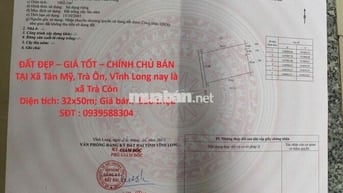 CHÍNH CHỦ BÁN TẠI Xã Tân Mỹ, Trà Ôn, Vĩnh Long nay là xã Trà Côn