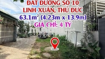 BÁN ĐẤT ĐƯỜNG SỐ 10, P. LINH XUÂN – 63.1M² – GIÁ 4 TỶ