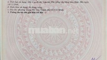 Bán đất thổ cư 114m2, Đường Huỳnh Thị Hai, P. Trung Mỹ Tây (TCH cũ).