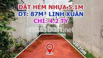 BÁN ĐẤT HẺM NHỰA 5.1M – DT 87M² – ĐƯỜNG SỐ 9, LINH XUÂN – CHỈ 4.2 TỶ