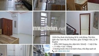 Nhà thuê Đường 8, Linh Đông, Thủ Đức (gần chợ Tam Hà) — 3 phòng ngủ
