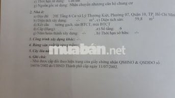 Cần bán căn hộ chung cư cũ tại q10, tp.HCM