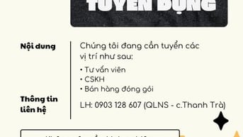NHẬN NV HỖ TRỢ KHÁCH, BÁN HÀNG, CHỐT ĐƠN NHỎ LẺ TẠI TPHCM