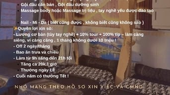 Tuyển kỹ thuật viên spa , nail 