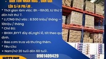 CẦN GẤP 03 NAM / NỮ ĐÓNG GÓI HÀNG - DÁN TEM 