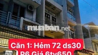 Bán Nhà Hẻm 6m. 3 tầng. 3.6 dài 17. 4 phòng. đường 30 p6
