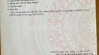 Cần tiền bán nhanh lô đất 469,4m2 đất P.Trung Mỹ Tây, Q 12, giá đầu tư