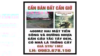 Cần bán đất Cần Giờ 2MT sông và đường nhựa, gần Cầu Tắc Tây Đen 400m2