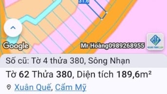 Bán Đất Sông Nhạn Sổ Hồng Riêng, Thổ Cư. Giá 620TR.