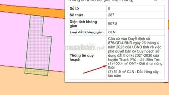 Bán đất 508 m², giá 500 triệu, Xã Tân Phong, Thạnh Phú, Bến Tre