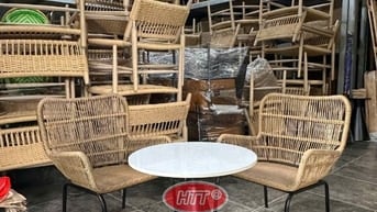 Bàn ghế cafe đan sợi nhựa giả mây