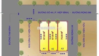 3 LÔ MT ĐƯỜNG LỚN NGÃ 3 TAM BÌNH HIỆP BÌNH 4.5X15 5X15M ĐƯỜNG 8M KD