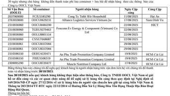 Công ty OOCL Việt Nam THÔNG BÁO HÀNG TỒN TẠI CẢNG quá 30 ngày