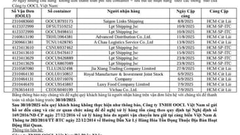 Công ty OOCL Việt Nam THÔNG BÁO HÀNG TỒN TẠI CẢNG Quá 30 ngày