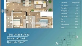 Chỉ 2.9 tỷ sở hữu căn hộ 2PN, 2VS, 61.7m2, Hà Đông