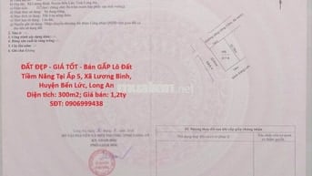 Bán GẤP Lô Đất Tiềm Năng Tại Ấp 5, Xã Lương Bình,Huyện Bến Lức,Long An