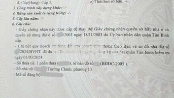 31m2 HẺM THÔNG XE HƠI TRƯỜNG CHINH ĐỒNG ĐEN, NỞ HẬU