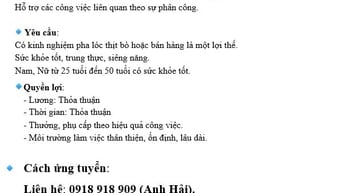 Tuyển Bán hàng Pha Lóc THỊT BÒ