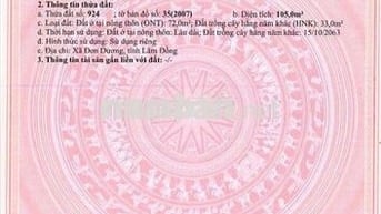 Bán đất Đơn Dương 105m² – sổ riêng, công chứng ngay, 630 triệu