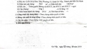 bán nhà DT 4M X 18,5M HẺM Ô TÔ XE TẢI, 1 TRỤC NGẮN, LÊ ĐỨC THỌ,