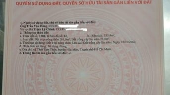 Bán 335.4 m2 đất tại xã Thới Tam Thôn, huyện Hóc Môn