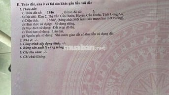 Chính chủ cần tiền bán gấp đất thổ cư khu 2 Thị Trấn Cần Đước, Long An