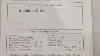 HH 1% GỞI AE DV_BÁN NHÀ 85M2_KIỆT OTO 5M_K38/82 LÊ HỮU TRÁC, SƠN TRÀ 