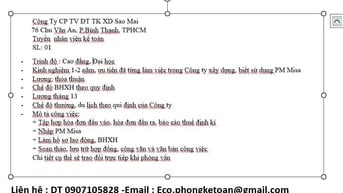 CÔNG TY CP TV ĐT TK XD SAO MAI - TUYỂN KẾ TOÁN