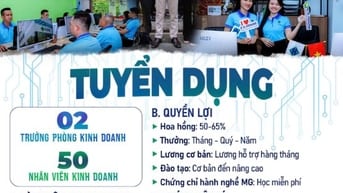 Tuyển 50 NVKD nhà phố HH => 65%, được đào tạo-đi làm ngay