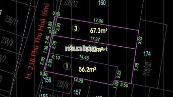 238/ PHÚ THỌ HOÀ - 4x17M5 (NỞ HẬU CN 81,2M) HẺM OTO 5M - 7 TỶ 800TR TL
