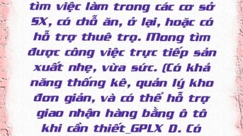 2 VC lớn tuổi tìm việc làm, có chỗ ăn, ở lại.