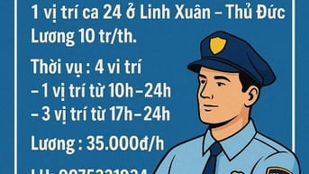 TUYỂN GẤP BẢO VỆ LÀM SPA LÝ THÁI TỔ QUẬN 10 - HCM