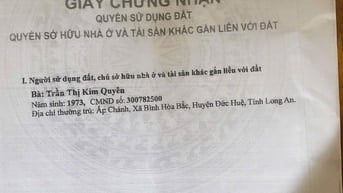 Cần bán gấp lô đất long an 108m vuông . Chính chủ .si thiện chú lh. 