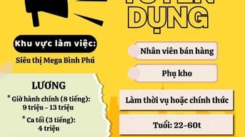 TUYỂN PHỤ KHO - BÁN HÀNG - TẠI QUẬN 6