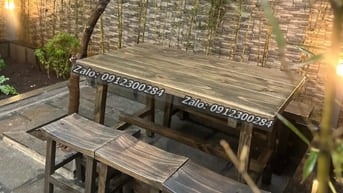 Bàn Ghế Gỗ Thông 1M2 x 70 x 75 + 4 Đôn (Hàng Mới- Giá Xưởng)