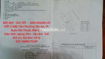 BÁN NHANH LÔ ĐẤT 2 Mặt Tiền Phường Tân An, TP Buôn Ma Thuột, Đăk Lăk