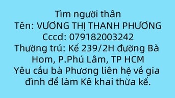 Thông Báo Tìm Người Thân Để Kê Khai Thừa Kế